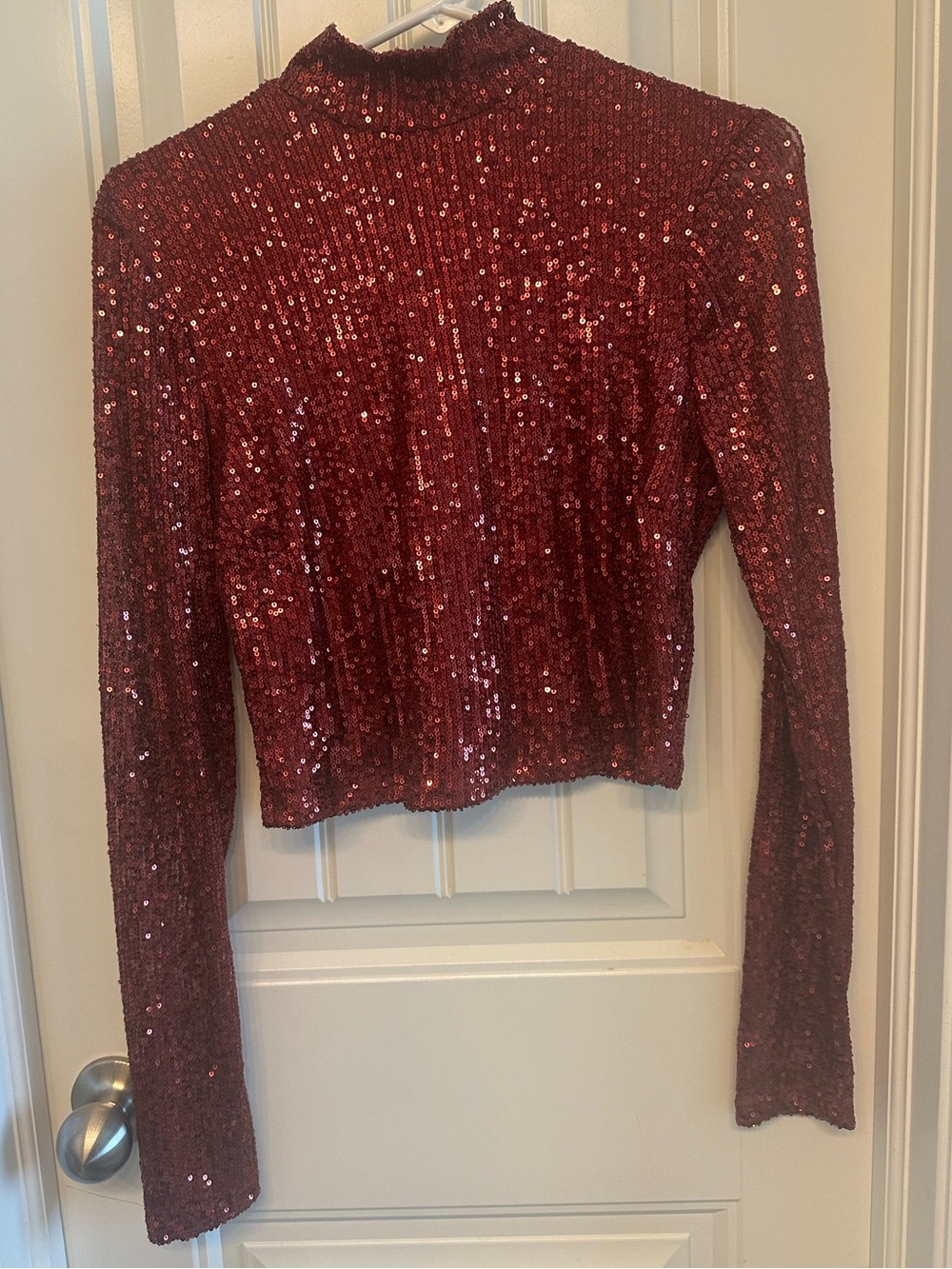 Windsor Red Sequin Long Sleeve Crop Top and skirt set